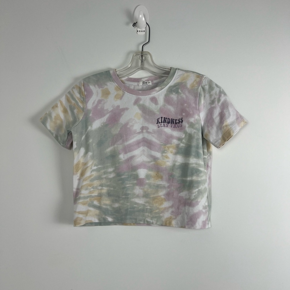 Girl's Ardene 'Kindness' Tie-Dye Cropped Tee XS